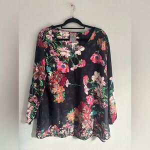 Johnny Was Floral Embroidered Blouse – Black Multi, Size XL